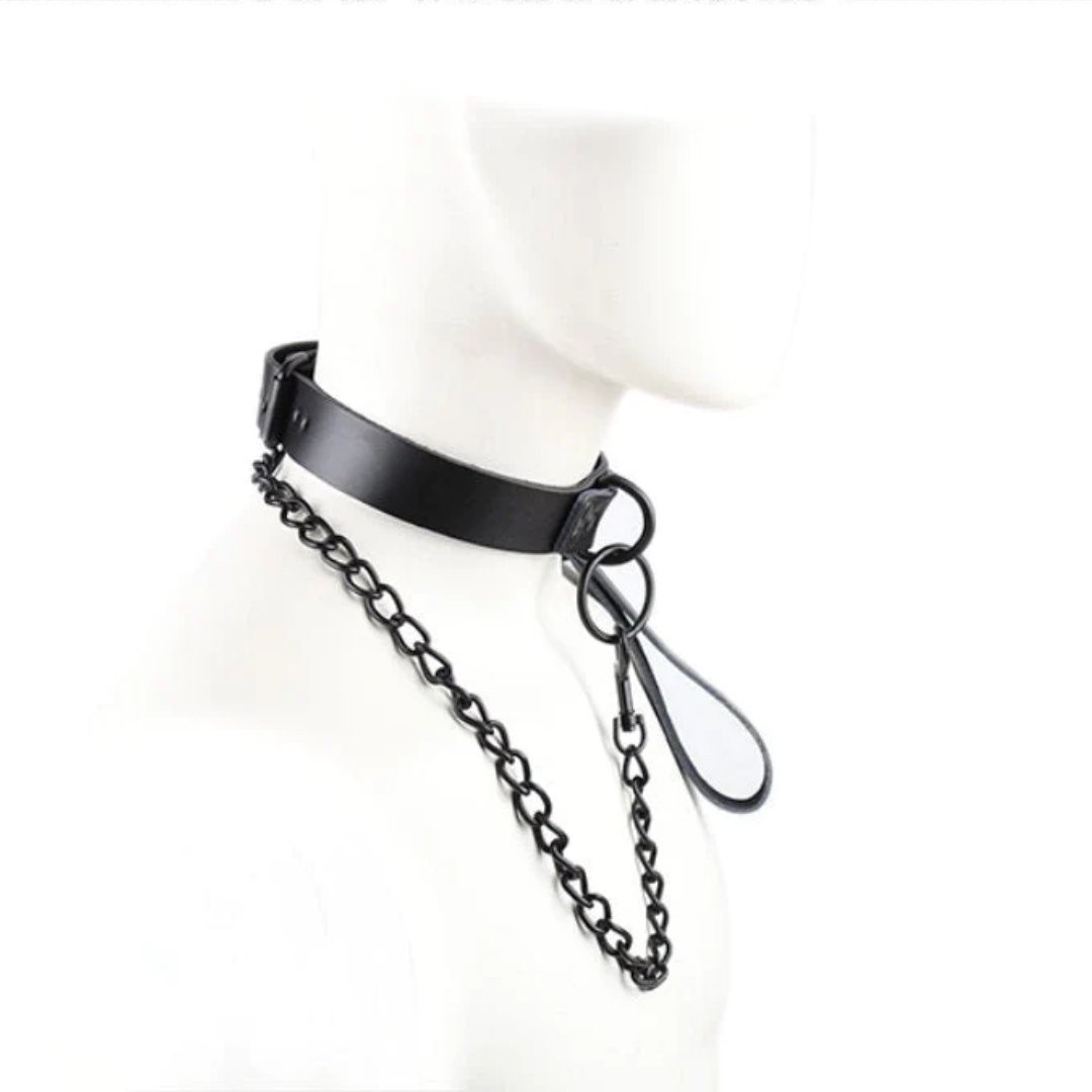 BDSM Leather Collar & Leash Set
