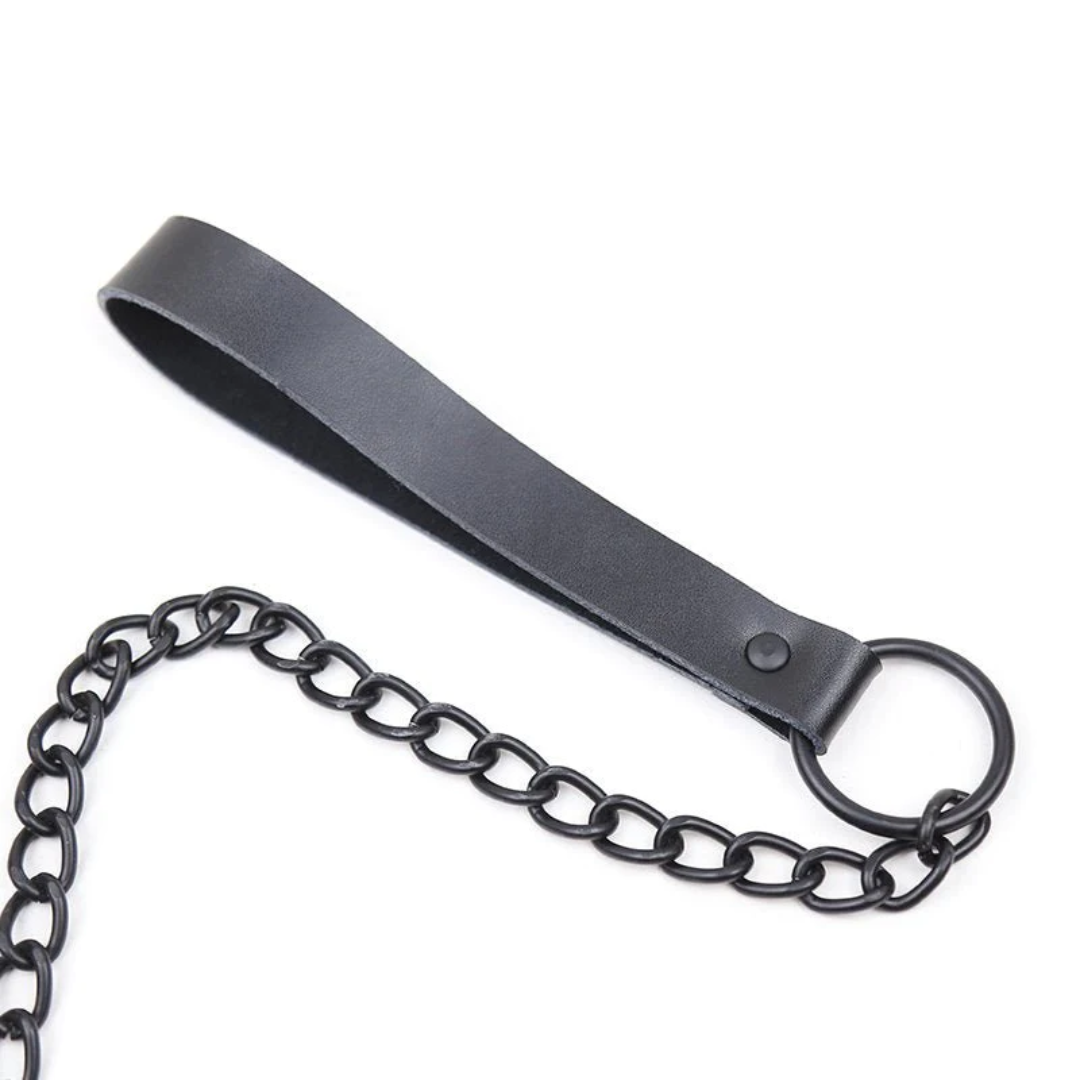 BDSM Leather Collar & Leash Set