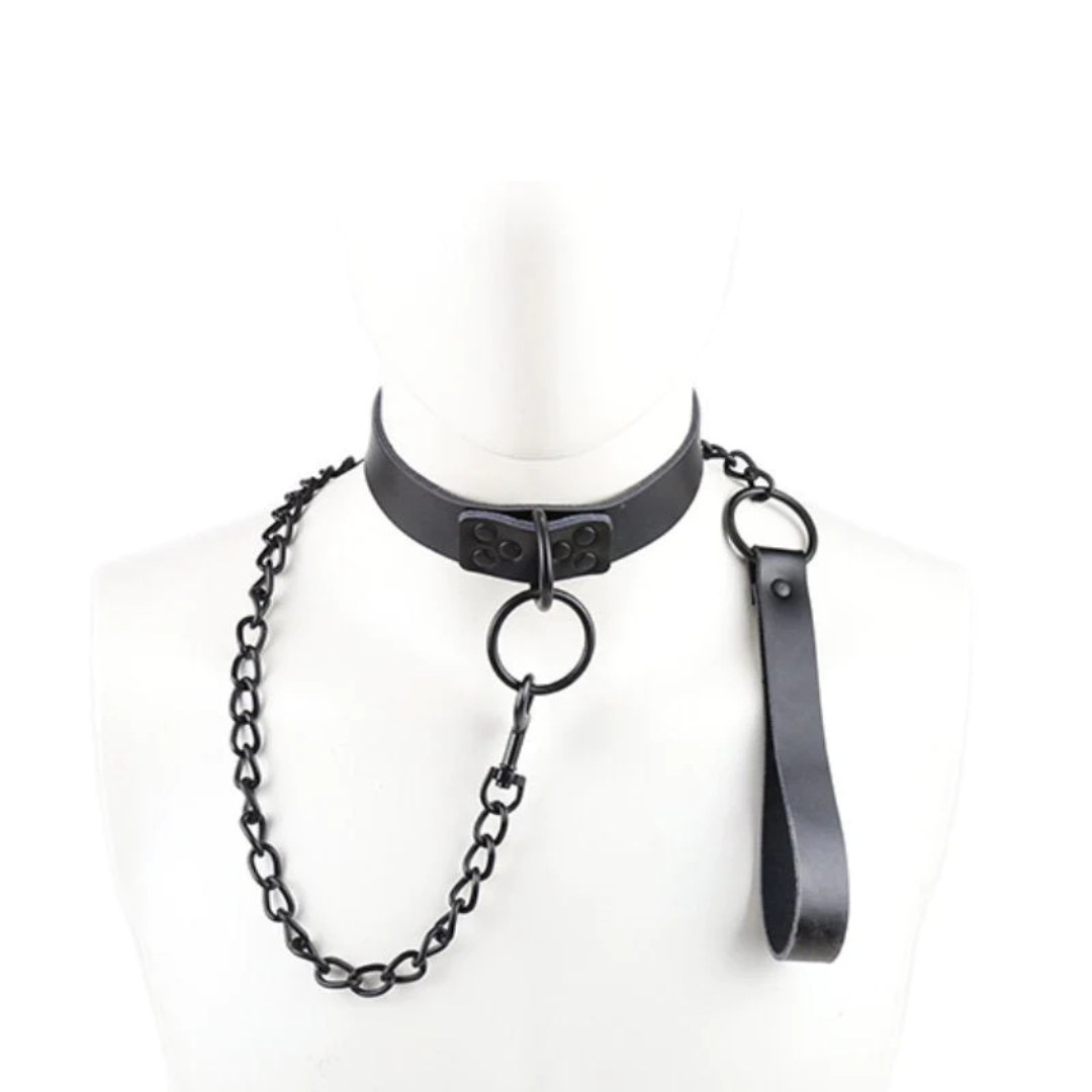 BDSM Leather Collar & Leash Set