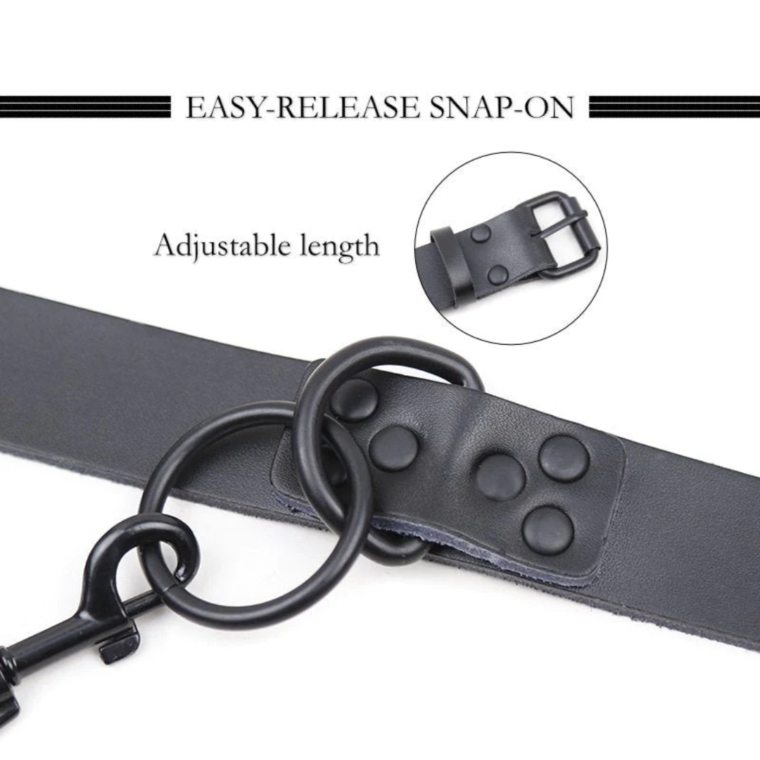 BDSM Leather Collar & Leash Set