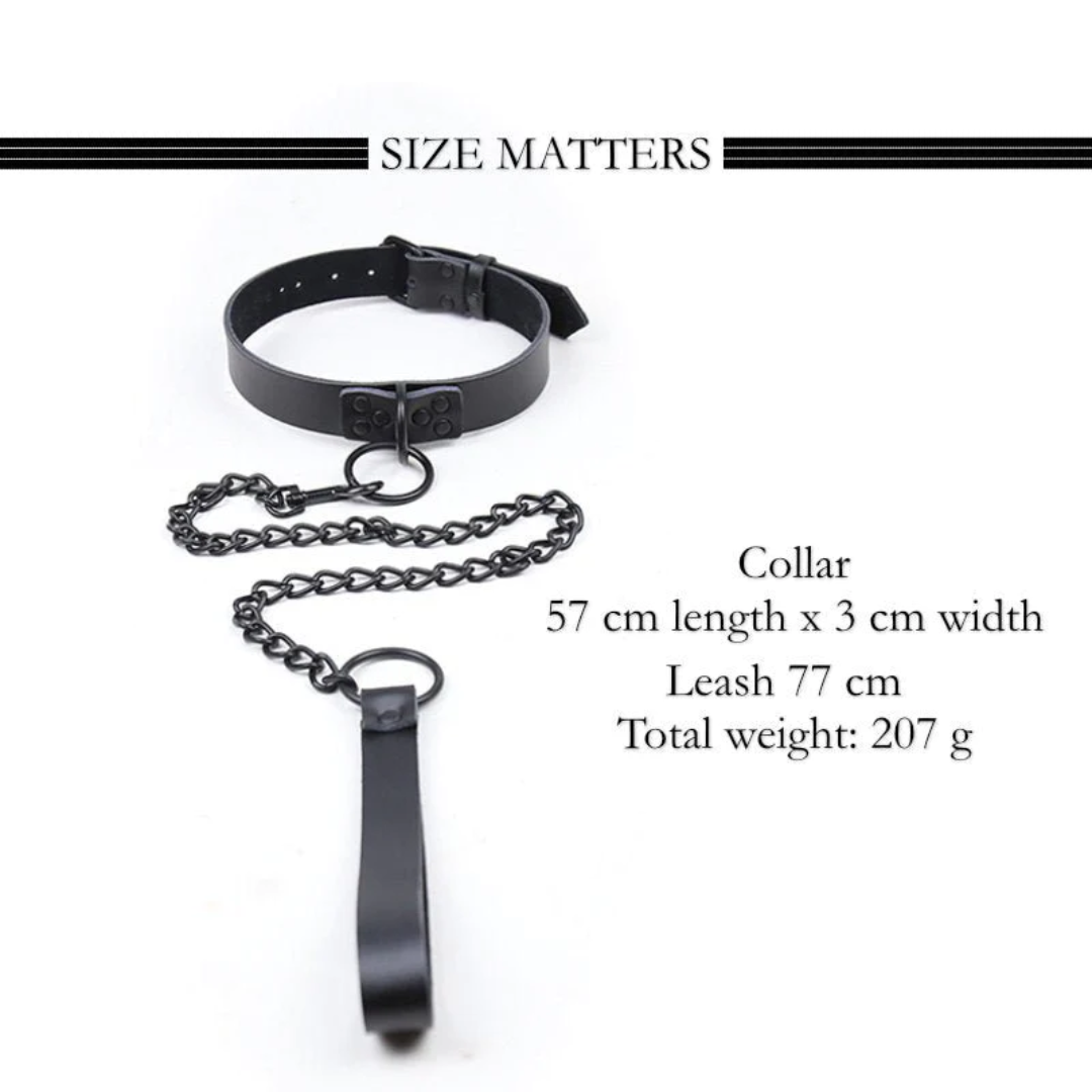 BDSM Leather Collar & Leash Set